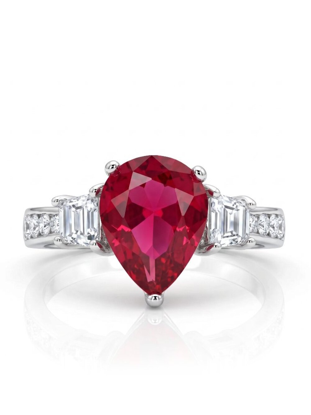 Red Ruby Pear Cut Ring, 925 Sterling Silver Charmed Aroma Vintage Birthstone
